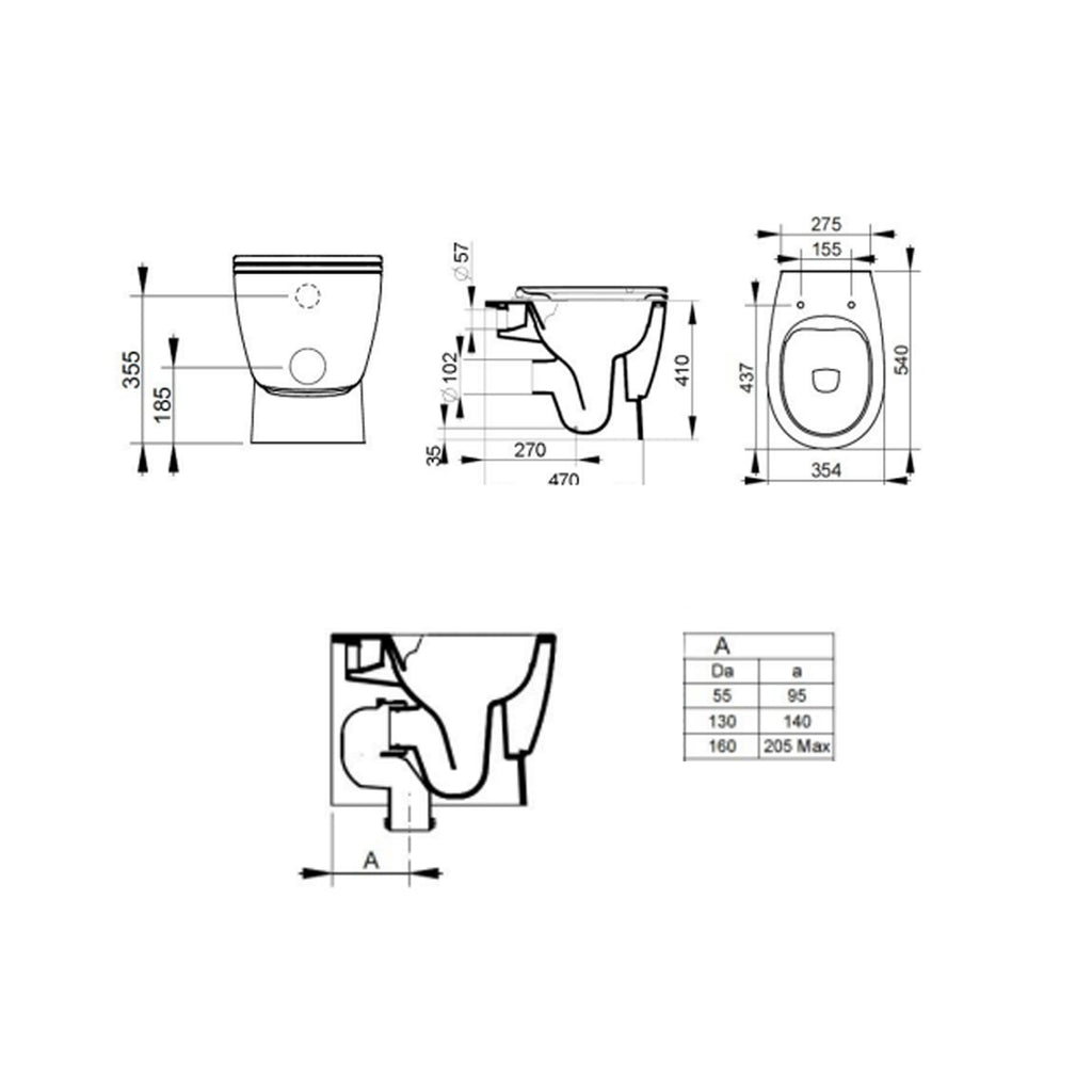 Coppia di sanitari filomuro Ceramica Dolomite modello Demy 54x36 cm con sedile Softclose