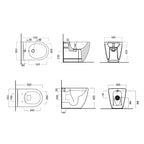 Sanitari filomuro collezione Tiara di Linpha Sanitary cm 36x53 senza brida con copriwater soft close -Nero Opaco