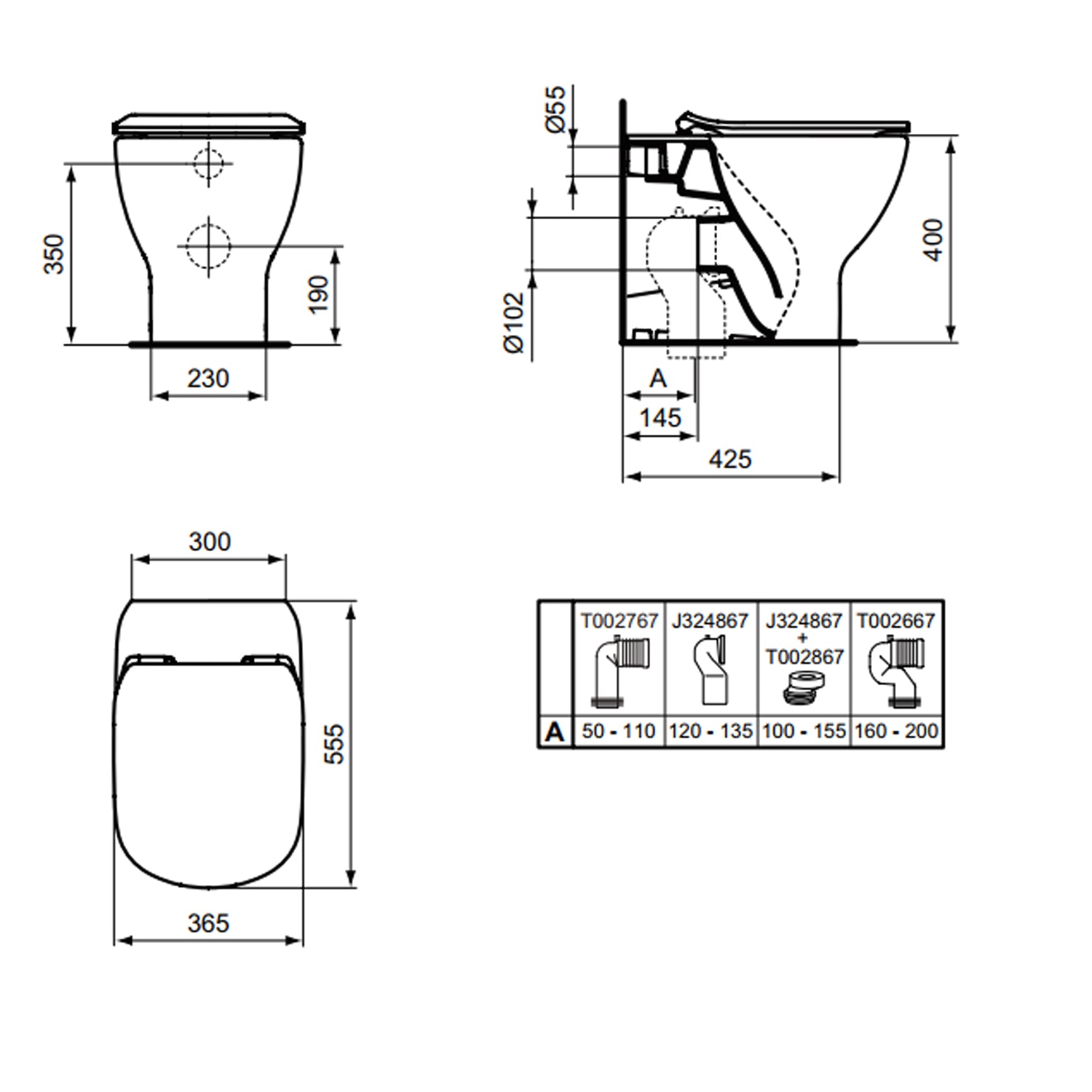 Vaso filoparete Ideal Standard modello Tesi 55