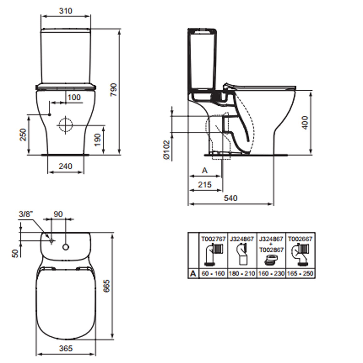 Vaso monoblocco Ideal Standard modello Tesi 66