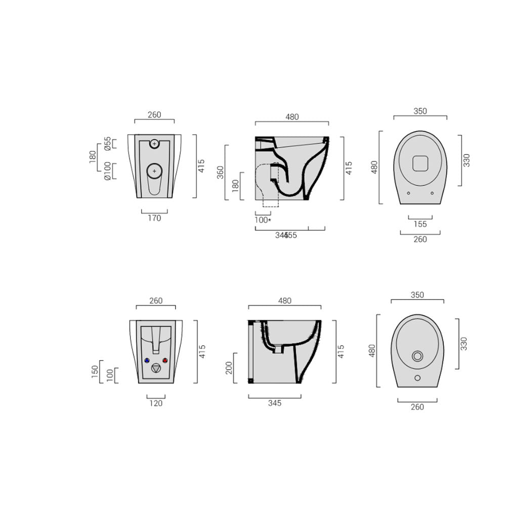 Sanitari per bagni piccoli Filo Muro Moderni Ceramica - Domus Falerii Mascalzone sedile SoftClose