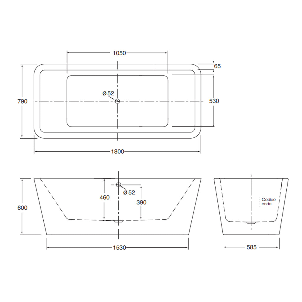 Vasca da bagno Azzurra serie Build 180x80x60 cm - Bianco lucido
