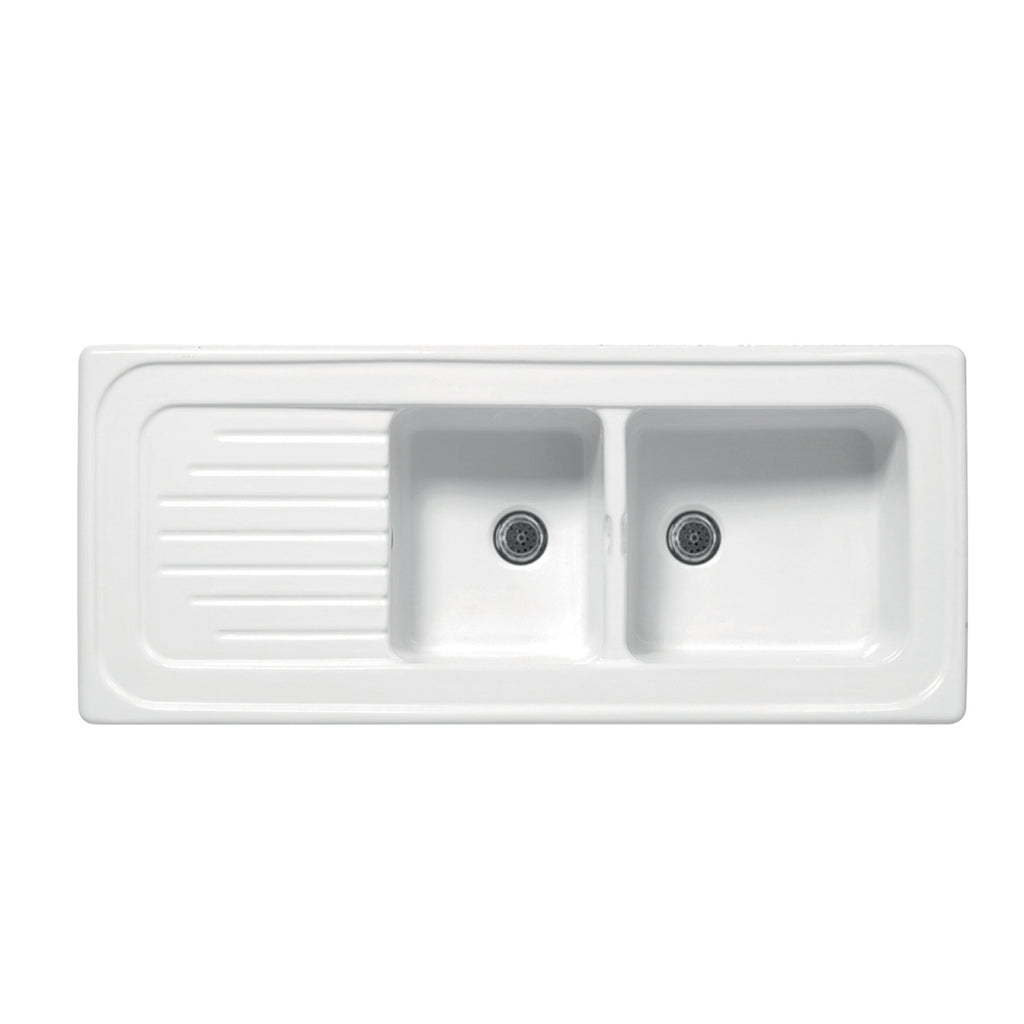 Lavello da incasso bianco in ceramica con 2 vasche 116x50 cm