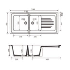 Lavello da incasso bianco in ceramica con 2 vasche 116x50 cm