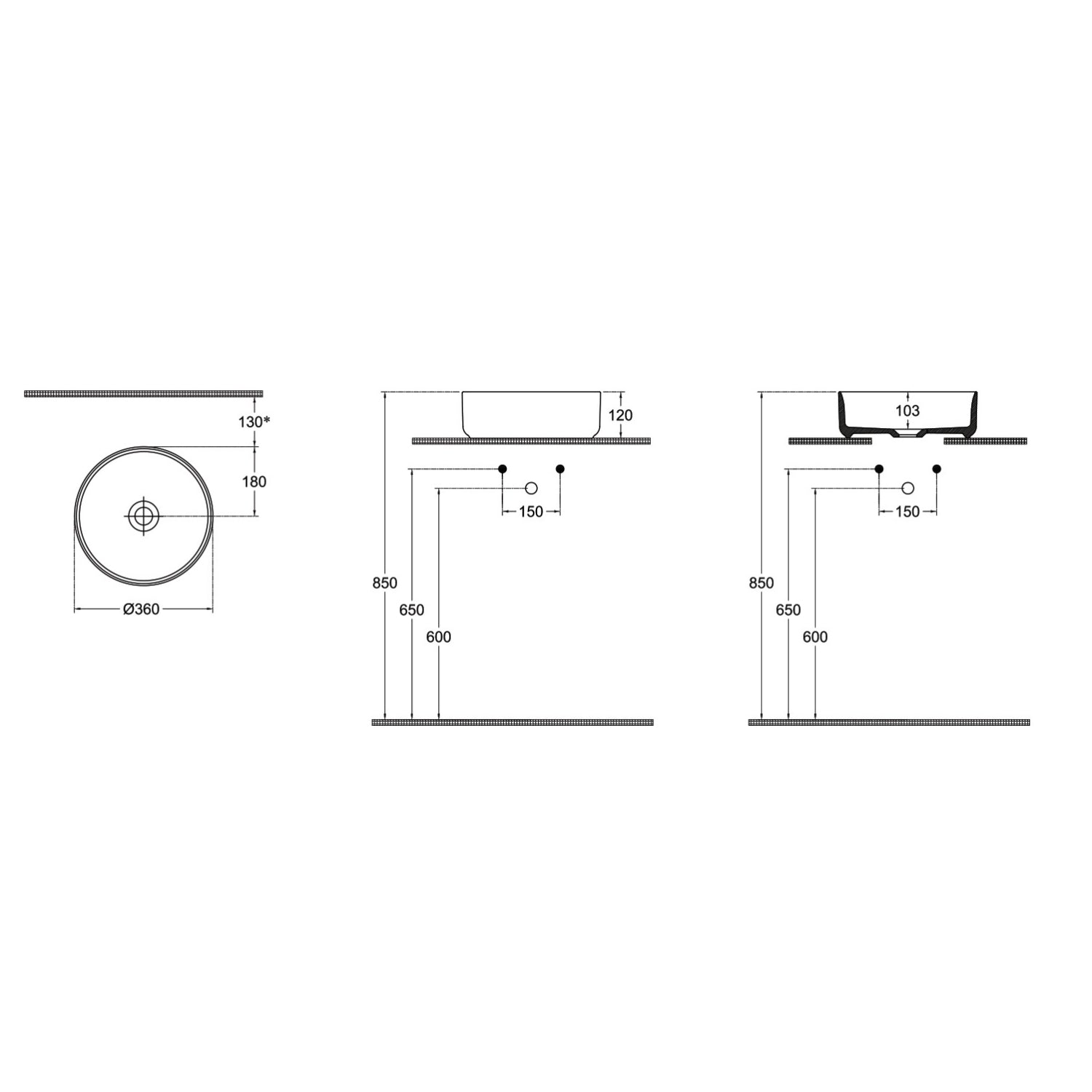 Lavabo da appoggio tondo senza foro BathCore serie Infinity 36 cm Bordeaux Opaco - Scelta Commerciale