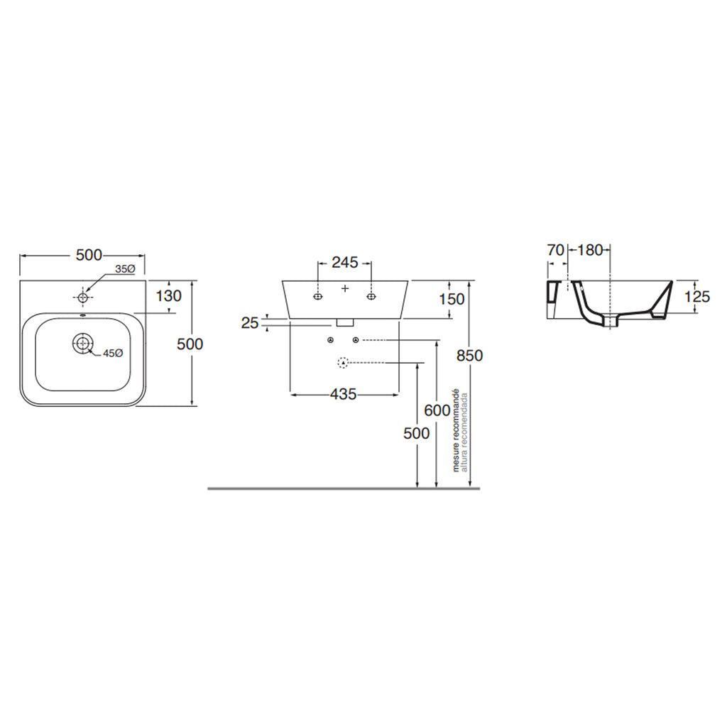 Lavabo sospeso/appoggio Azzurra serie Build 50x50 cm - Bianco lucido