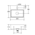 Lavabo da appoggio o muro in ceramica opaca bianca con foro rubinetto senza piletta Lineabeta Quarelo cm 32x29