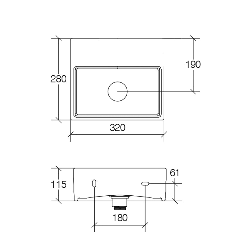 Lavabo da appoggio o muro in ceramica lucida senza foro rubinetto senza piletta Lineabeta Quarelo cm 32x29