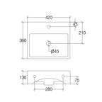 Lavabo da appoggio o muro in ceramica opaca bianca con foro rubinetto e troppopieno senza piletta Lineabeta Quarelo cm 42x36