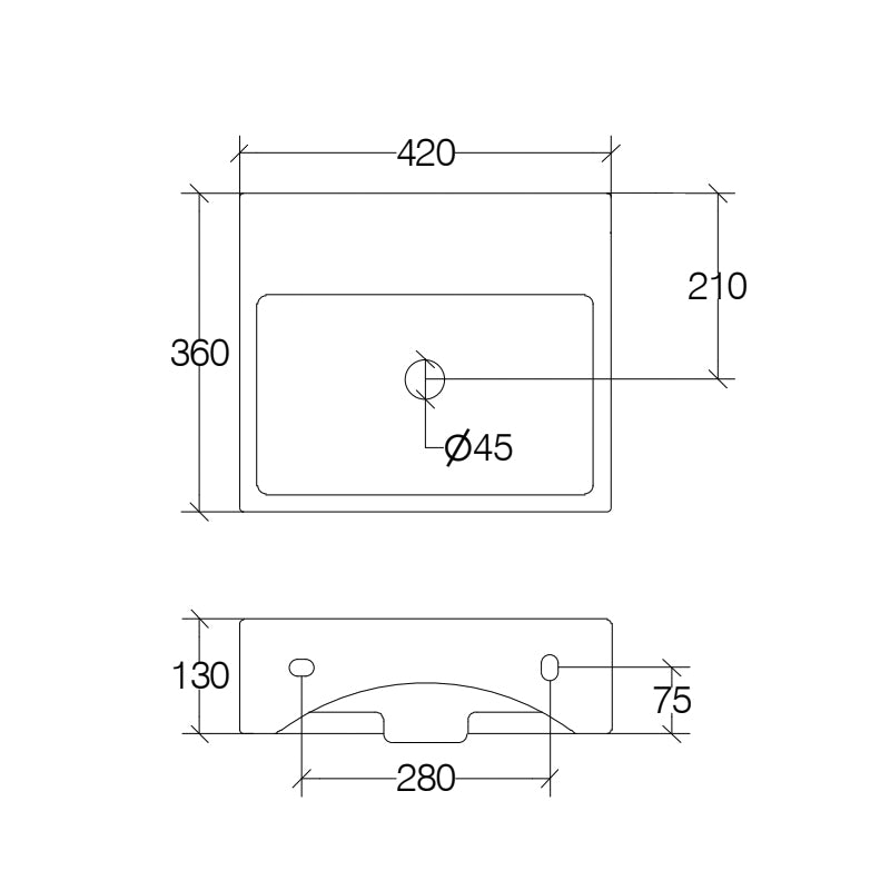 Lavabo da appoggio o muro in ceramica lucida con foro troppopieno ma senza foro rubinetto e piletta Lineabeta Quarelo cm 42x36