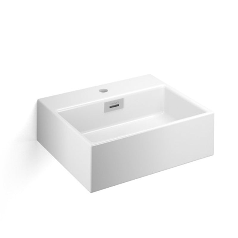 Lavabo da appoggio o muro in ceramica opaca bianca con foro rubinetto e troppopieno senza piletta Lineabeta Quarelo cm 49