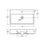Lavabo da appoggio o muro in ceramica lucida con foro rubinetto e foro troppopieno senza piletta Lineabeta Quarelo cm 70x42