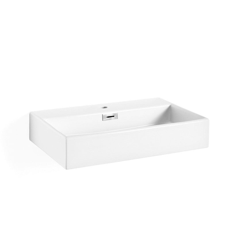 Lavabo da appoggio o muro in ceramica opaca bianca con foro rubinetto e troppopieno senza piletta Lineabeta Quarelo cm 70x42