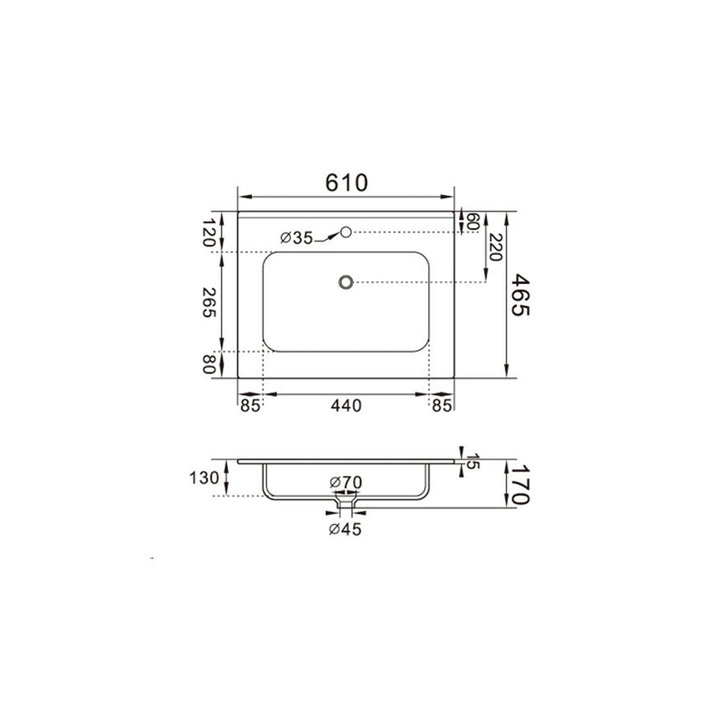 Lavabo ad incasso 61cm bianco in ceramica BathCore linea Alba