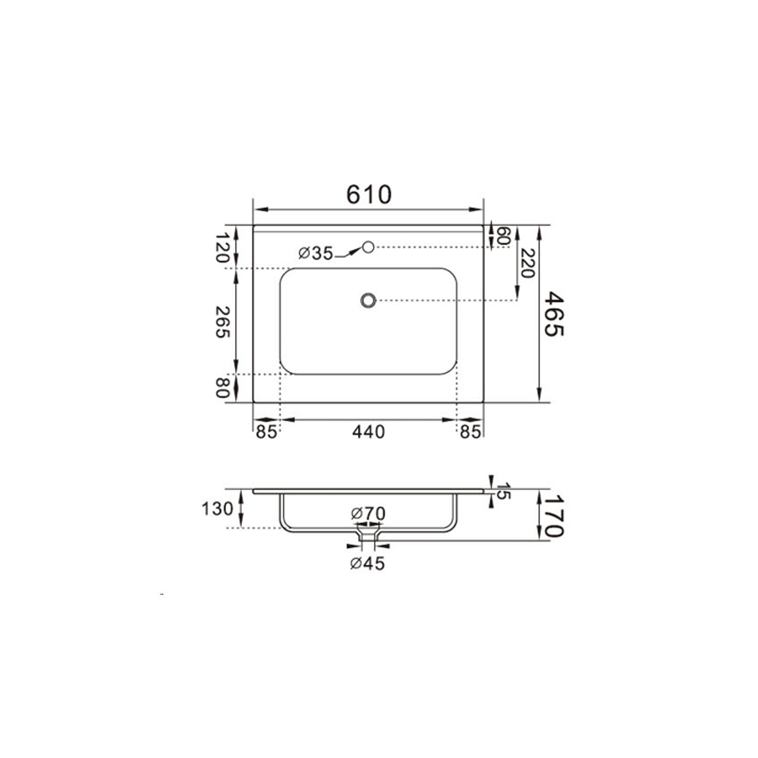 Lavabo ad incasso 61cm bianco in ceramica BathCore linea Alba