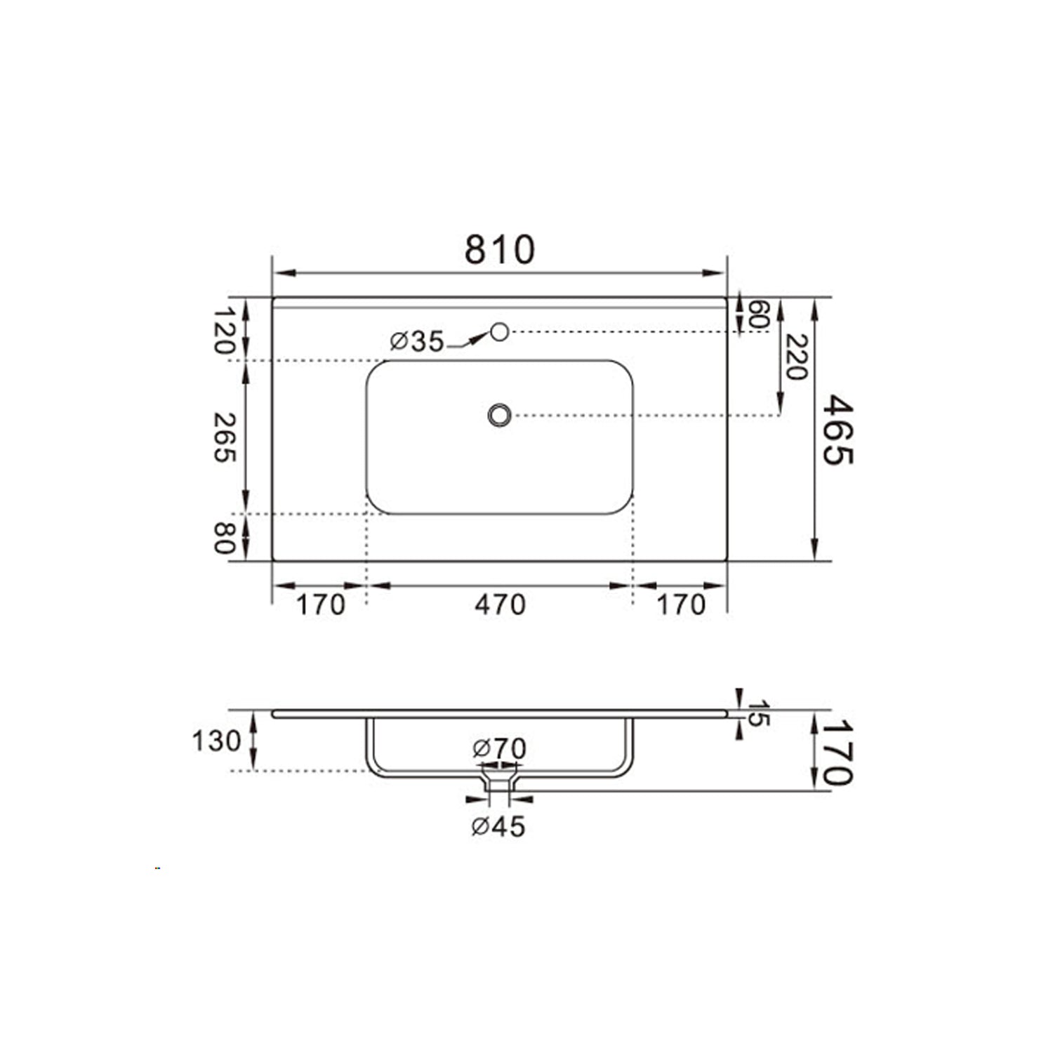 Lavabo ad incasso 81cm bianco in ceramica BathCore linea Alba