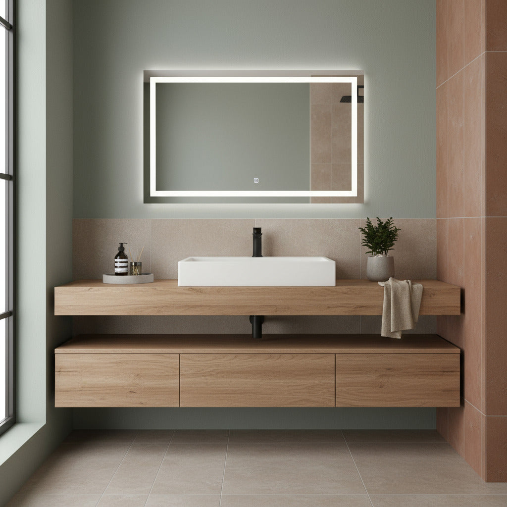 Lavabo ad incasso 121cm bianco in ceramica BathCore linea Alba