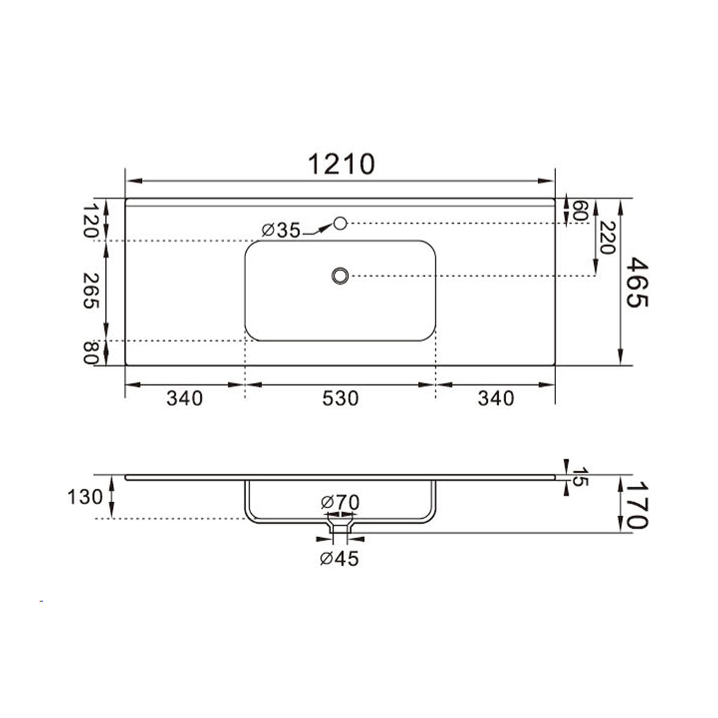 Lavabo ad incasso 121cm bianco in ceramica BathCore linea Alba