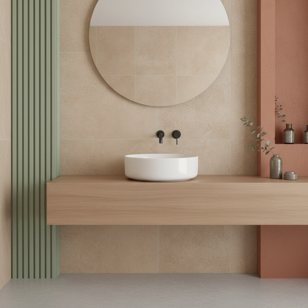 Lavabo consolle tondo diametro 36 bianco in ceramica BathCore linea Alba