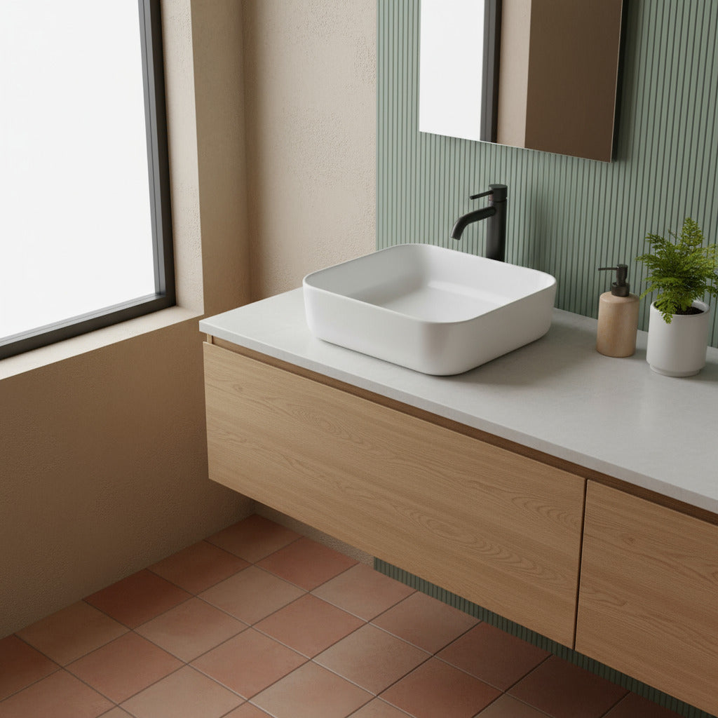 Lavabo consolle quadro 39cm bianco in ceramica BathCore linea Alba