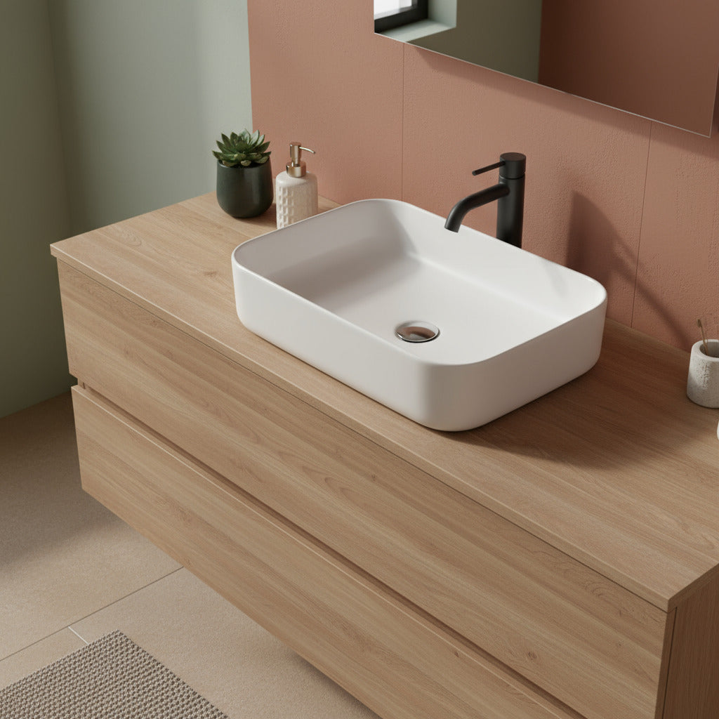 Lavabo consolle 50x40 bianco in ceramica BathCore linea Alba