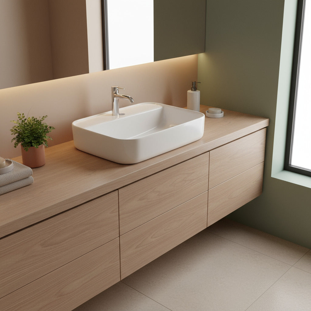 Lavabo consolle monoforo 50x40 bianco in ceramica BathCore linea Alba
