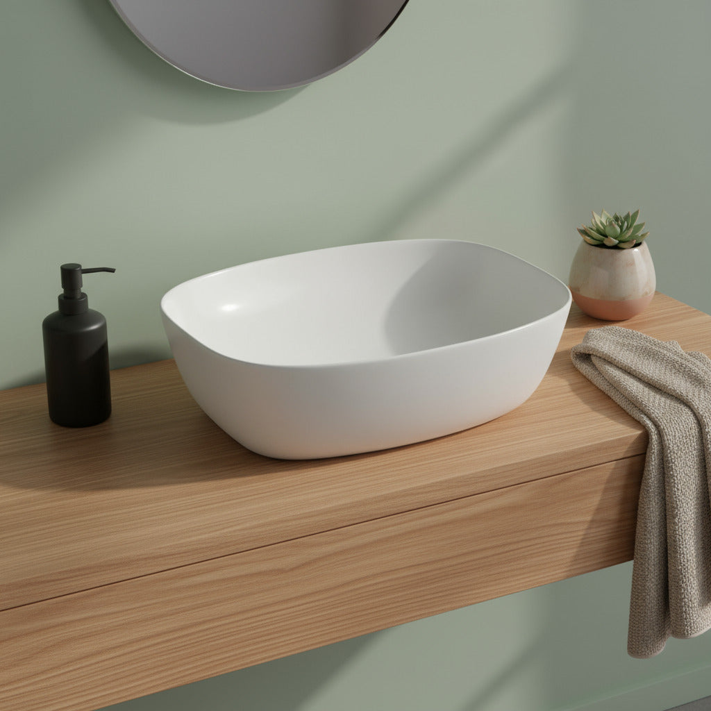 Lavabo consolle 50x38 cm bianco in ceramica BathCore linea Alba