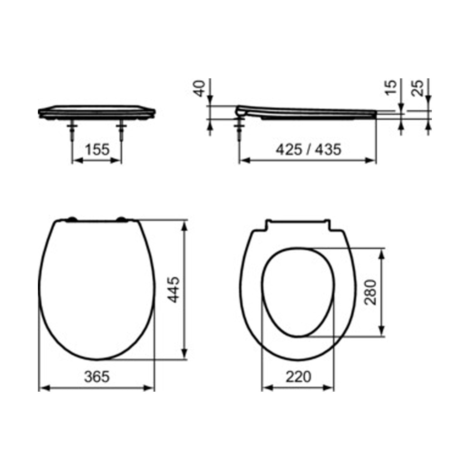 Sedile Eurovit di Ideal Standard con cerniere in plastica 365x445x40 mm - Bianco Lucido