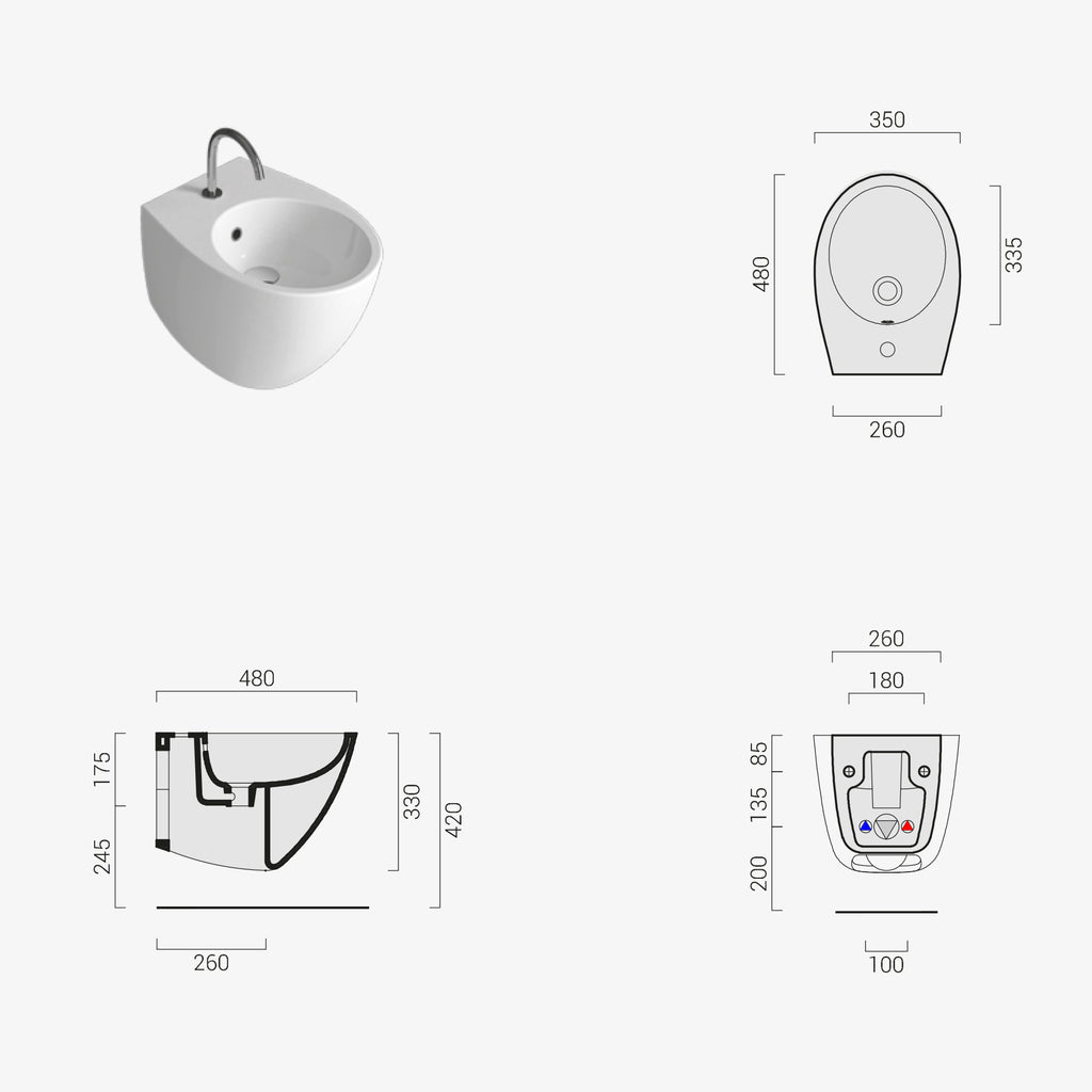 Sanitari sospesi per bagni piccoli moderni Domus Falerii Mascalzone profonditÃ  48 cm con sedile soft close