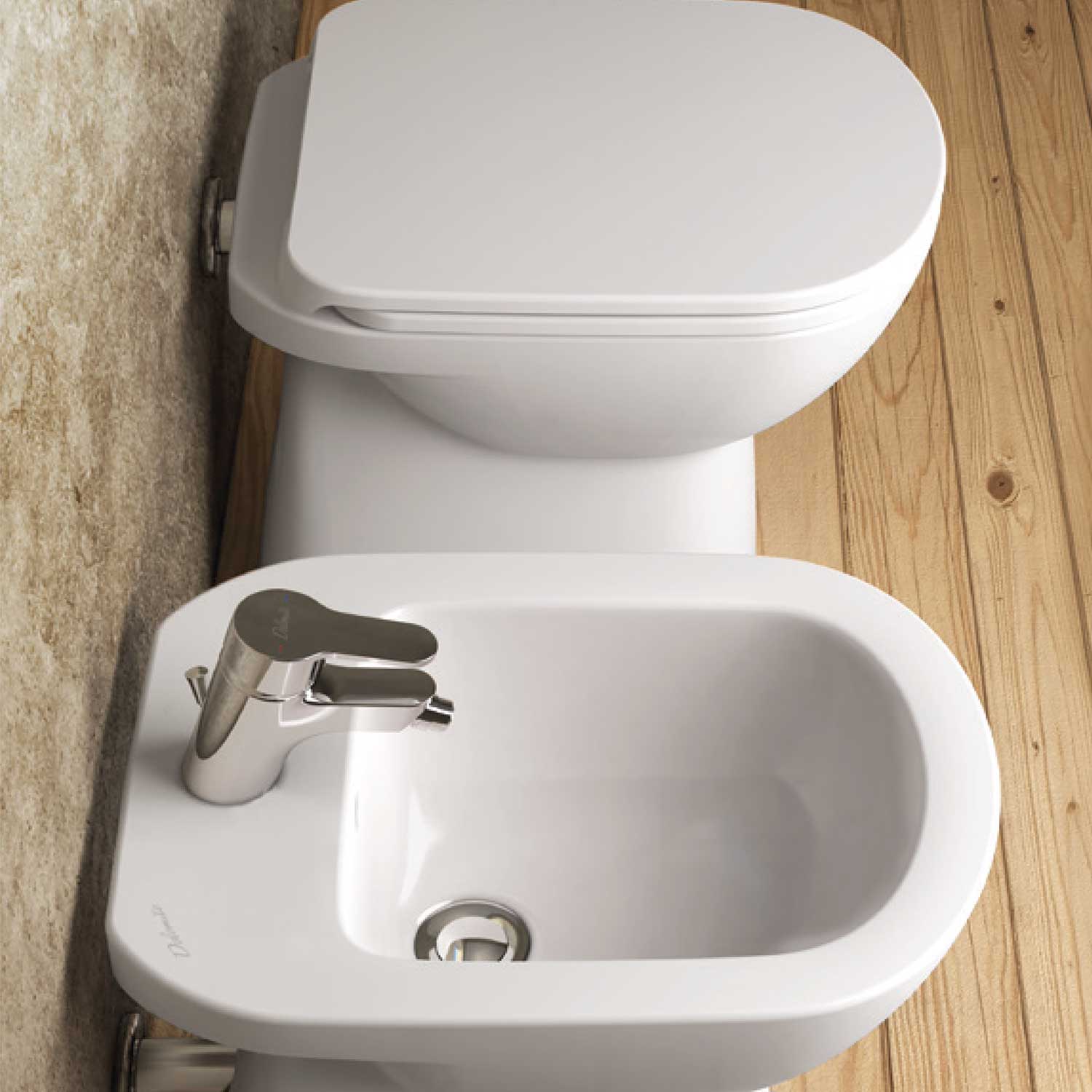 Sanitari a terra distanziati da parete Dolomite Gemma 2 WC + sedile tradizionale e Bidet