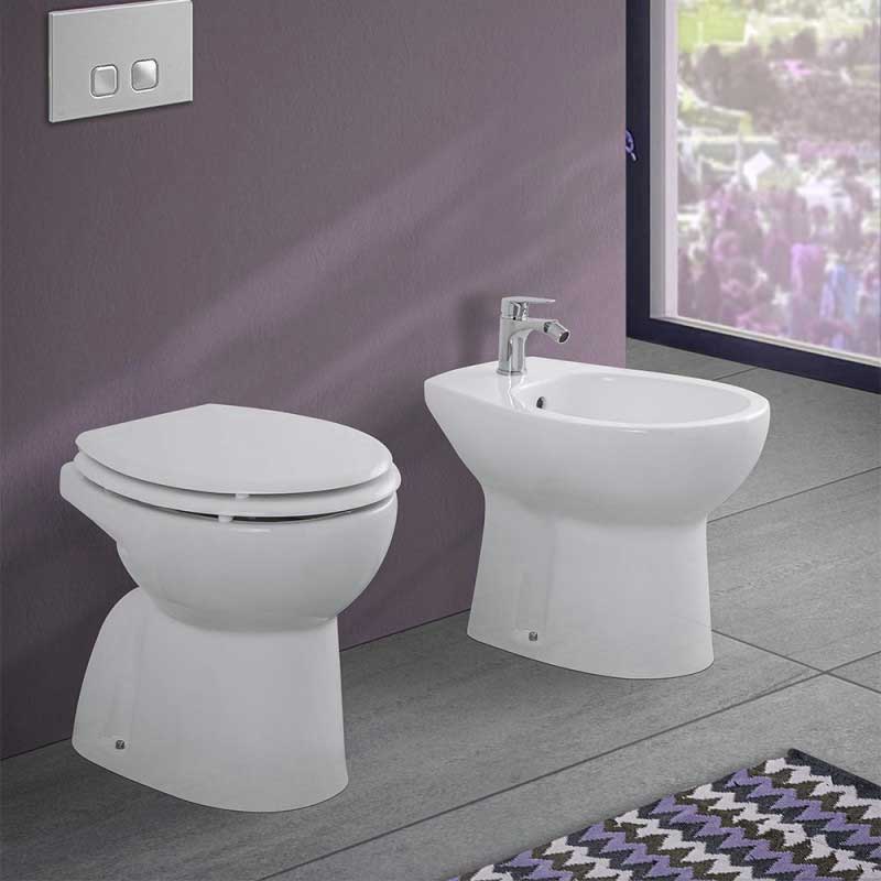 Sanitari a terra modello Orchidea in ceramica con copriwater incluso - Bianco By BATHCORE