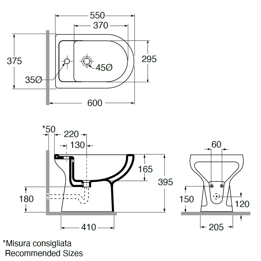 Sanitari con scarico a terra e sedile in termoindurente Ceramica Azzurra modello 'Diana' cm 55