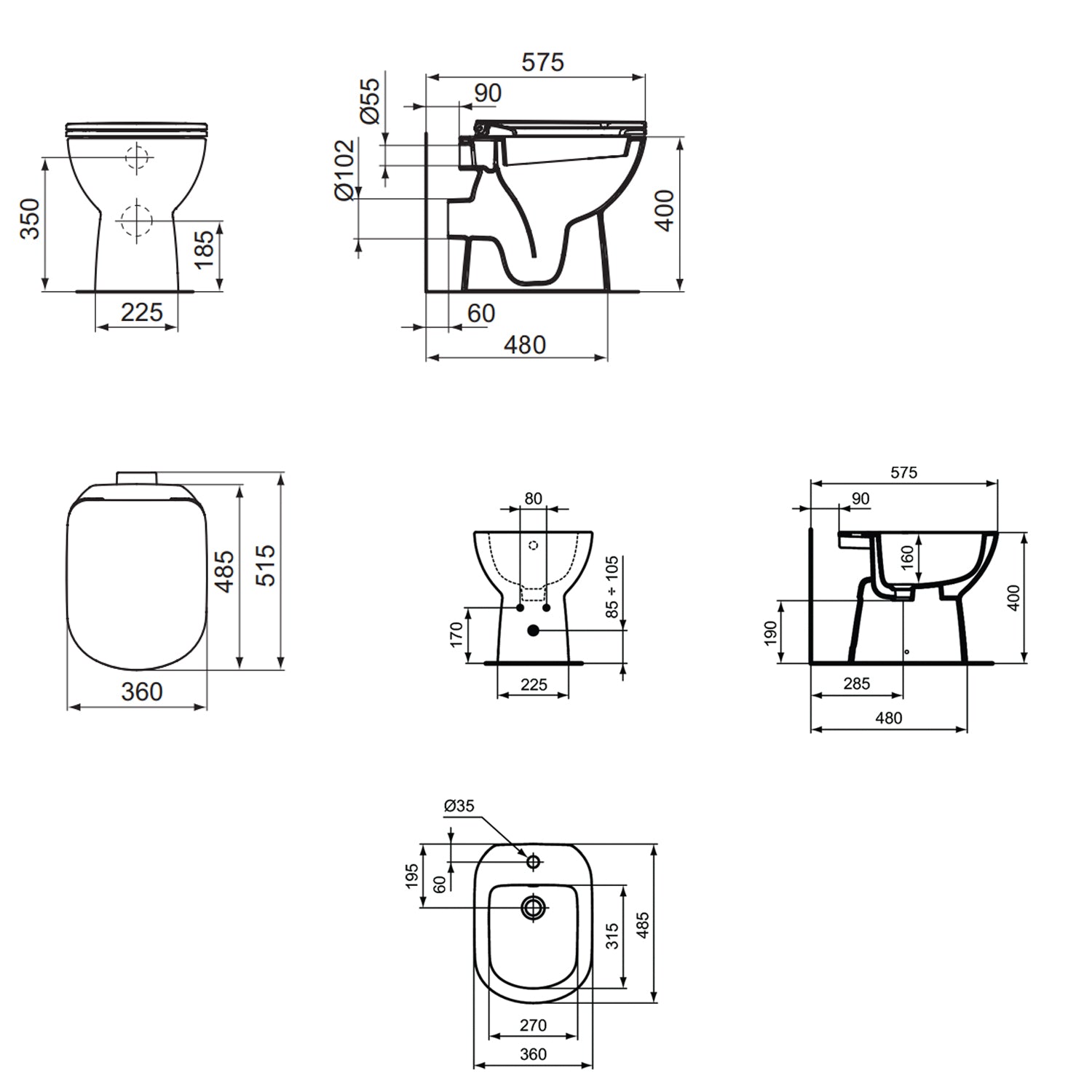 Sanitari distanziati da parete con sedile soft close collezione Life Ideal Standard