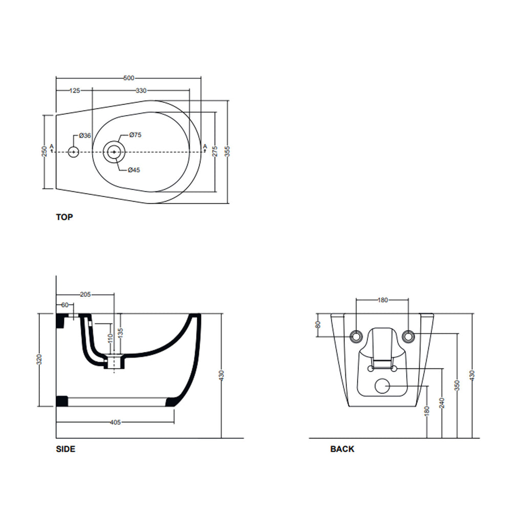 Sanitari sospesi Axa collezione Avani 50x35