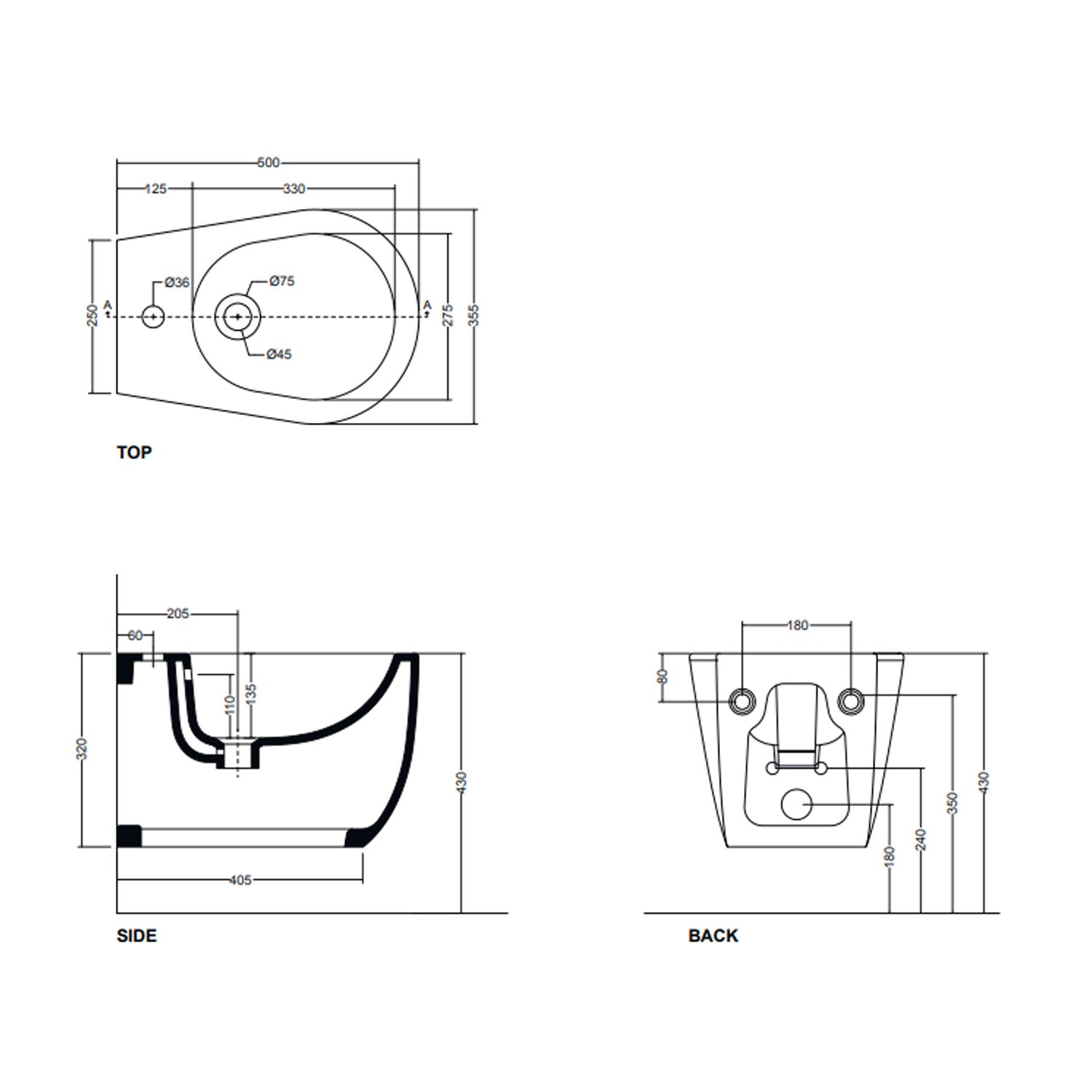 Sanitari sospesi Axa collezione Avani 50x35