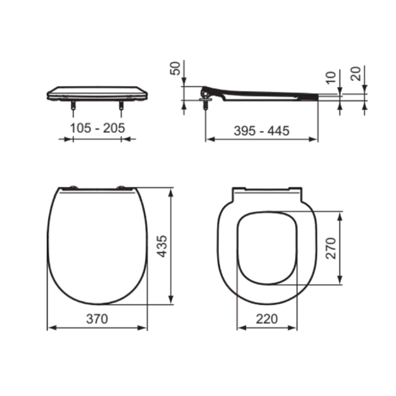 Sedile Slim modello Connect di Ideal Standard a chiusura normale con cerniere in Acciaio Inox - Bianco Lucido