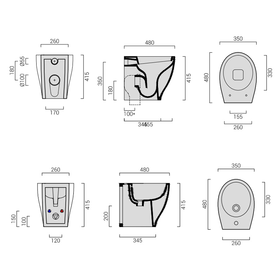 Sanitari filomuro moderni Domus Falerii modello Mascalzone con sedile SoftClose