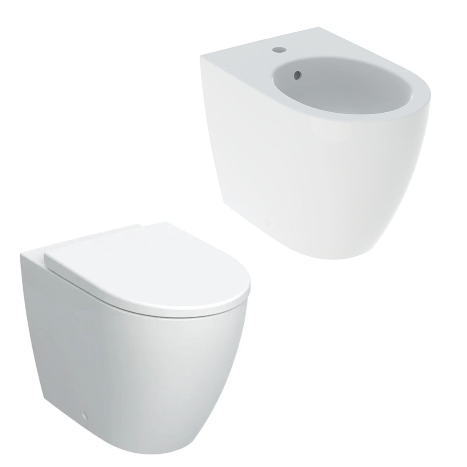 Coppia sanitari filomuro con scarico universale e sedile tradizionale modello Icon di Geberit