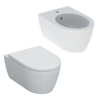 Coppia sanitari sospesi con scarico universale e sedile SoftClose modello Icon di Geberit
