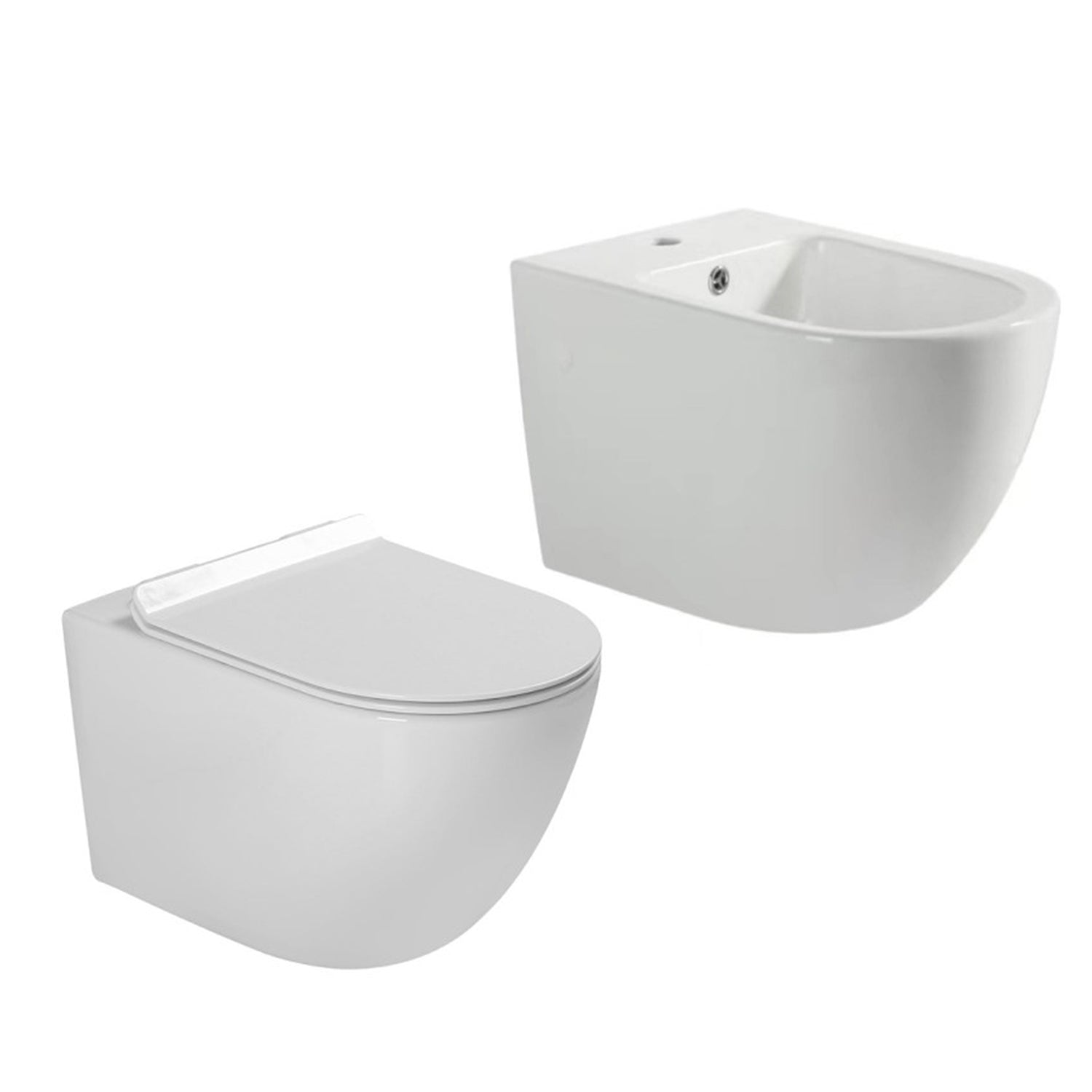 Coppia Sanitari Sospesi Nubes- Aura Vaso sospeso + bidet sospeso + copriwater by BathCore