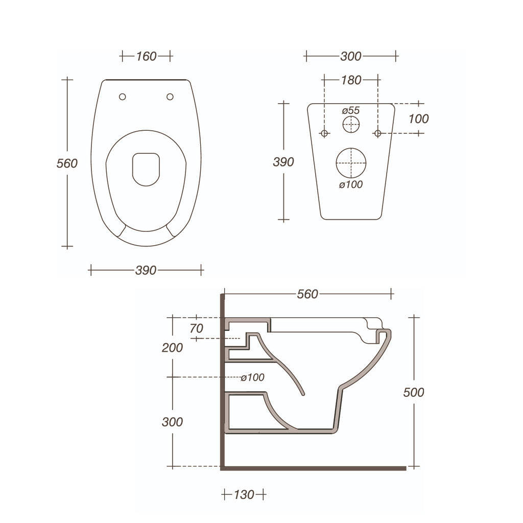 Vaso sospeso per disabili apertura frontale 39x56 cm ceramica bianca