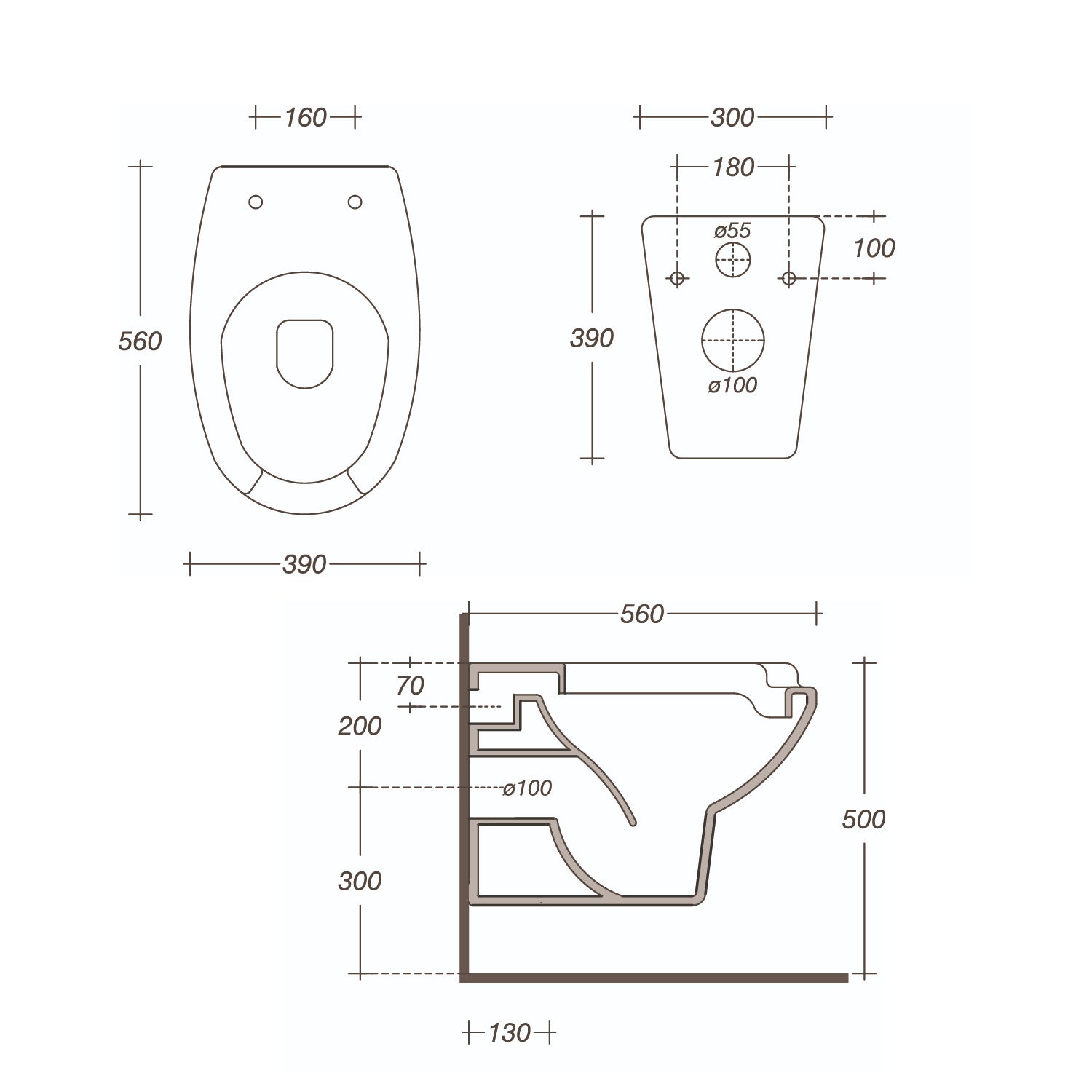 Vaso sospeso per disabili apertura frontale 39x56 cm ceramica bianca