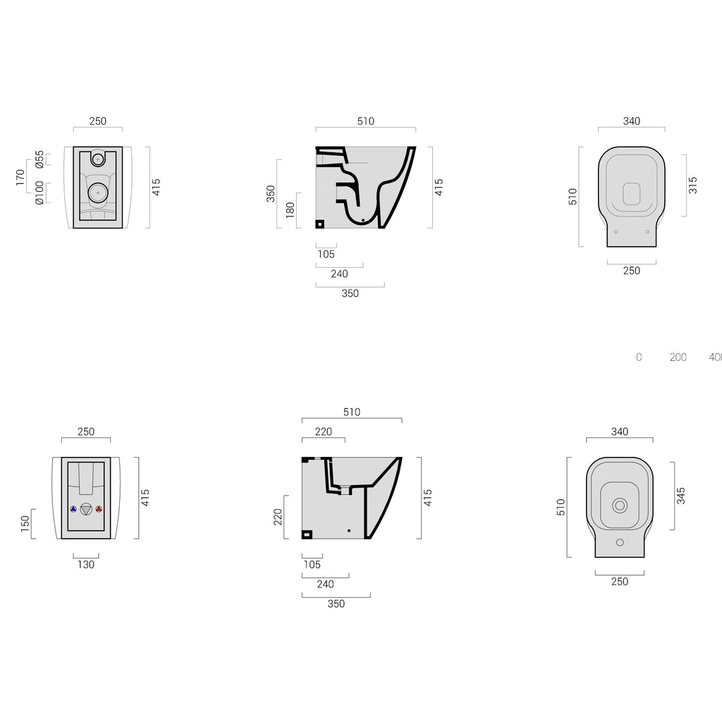 Sanitari moderni senza brida filo parete Domus Falerii F50 Special Wc