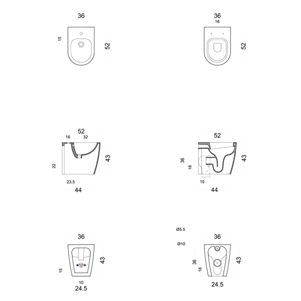 Sanitari Moderni senza Brida Filo muro Falerii  Foglia Medium wc bidet sedile softclose