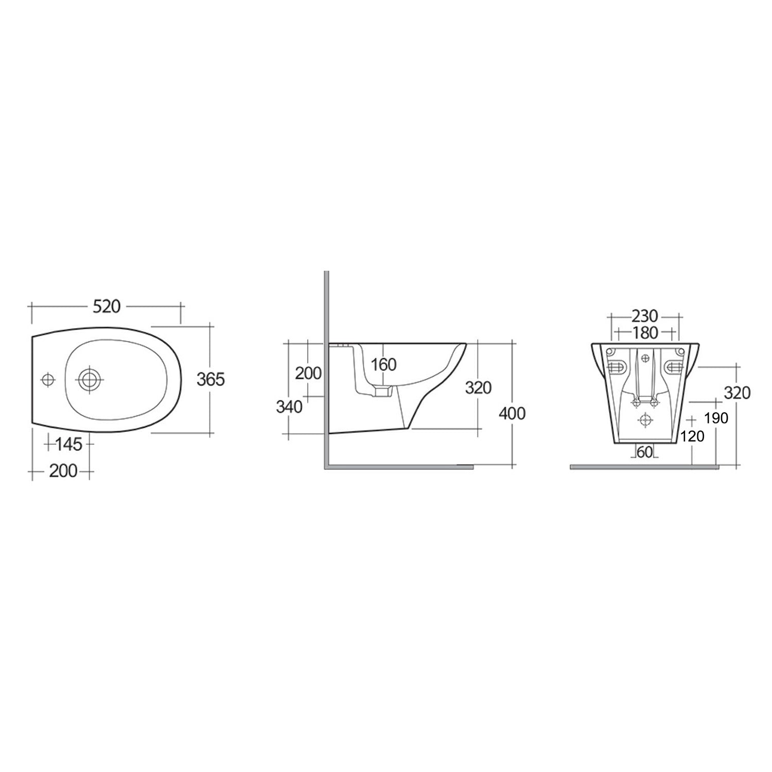 Bidet sospeso RAK serie Astria 52x36