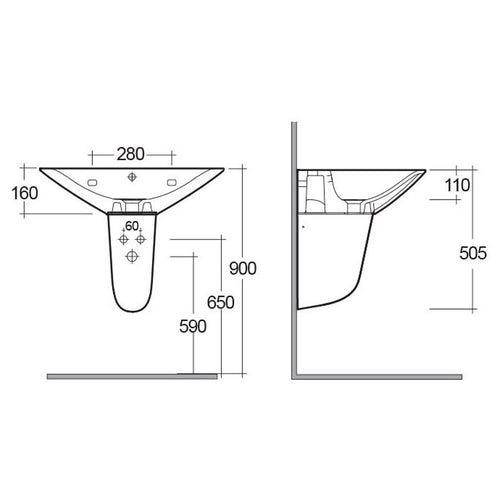 Semicolonna in porcellana per lavabo RAK serie Astria H. 35 cm - Bianco