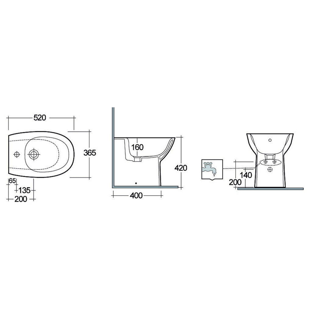 Bidet filomuro/distanziato RAK serie Astria 52x36