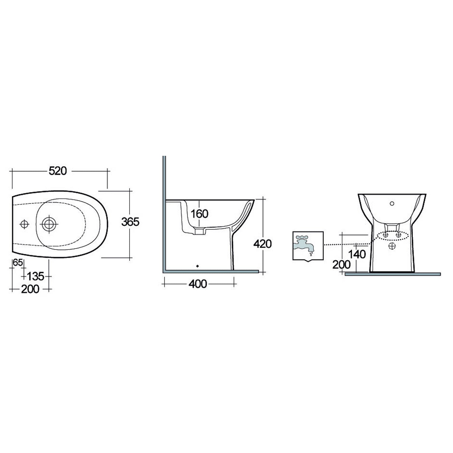 Bidet filomuro/distanziato RAK serie Astria 52x36
