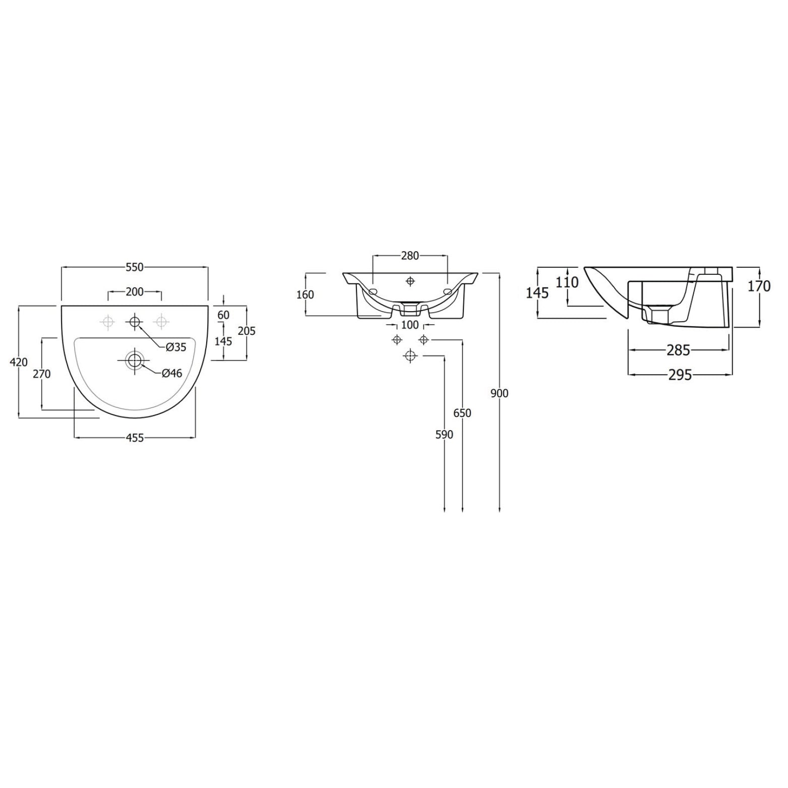 Lavabo semincasso monoforo RAK serie Astria 55 cm - Bianco