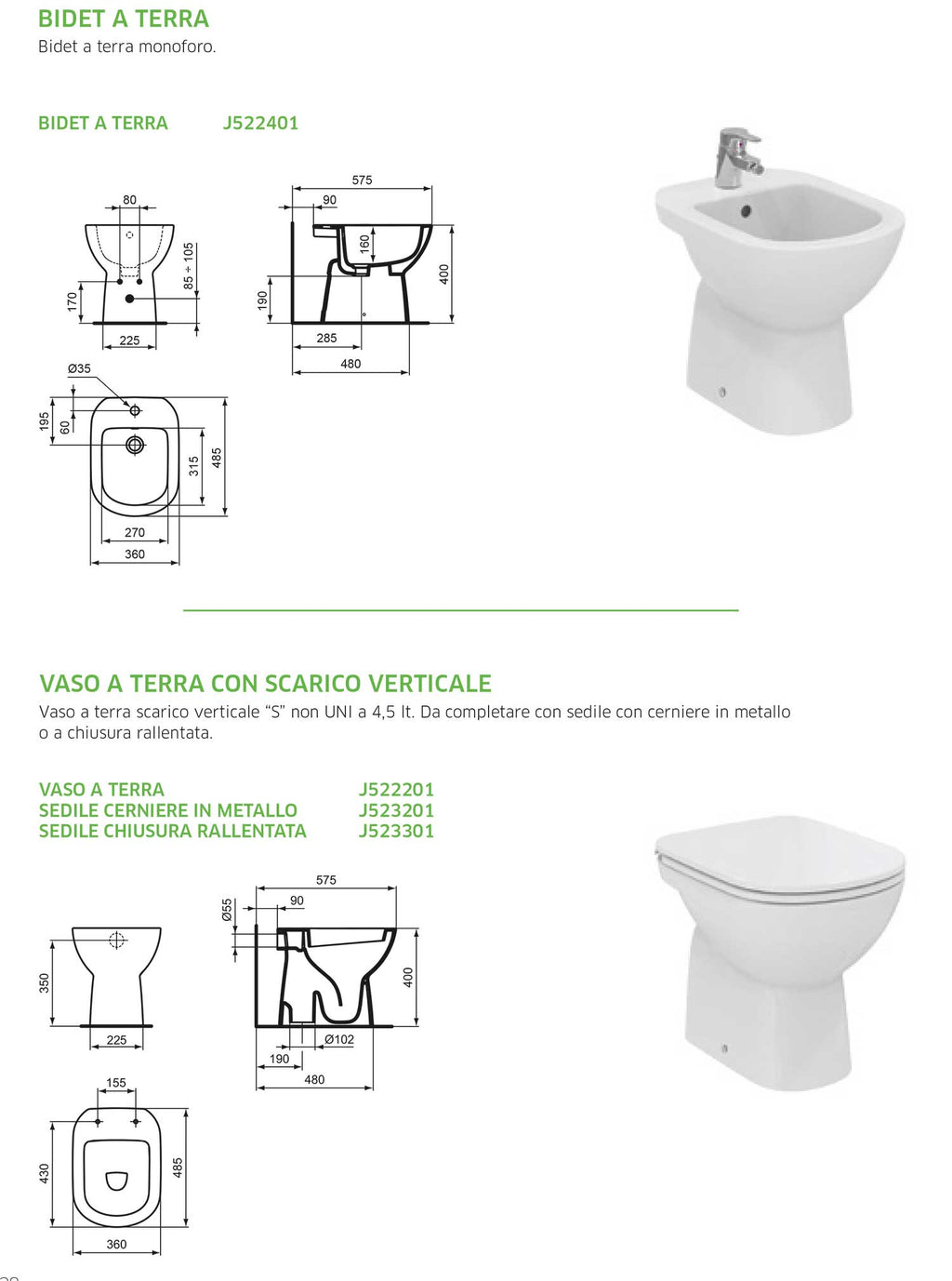 Sanitari a terra distanziati da parete Dolomite Gemma 2 WC + sedile Softclose e Bidet
